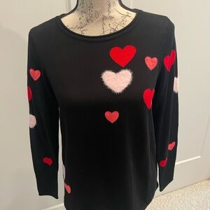 Chico's Black and Red Heart Long Sleeve Top